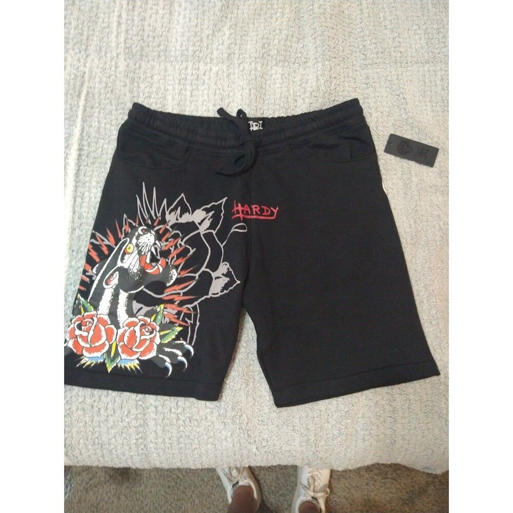 Ed Hardy Sweat Logo Shorts Lrg Black Y2K Logo